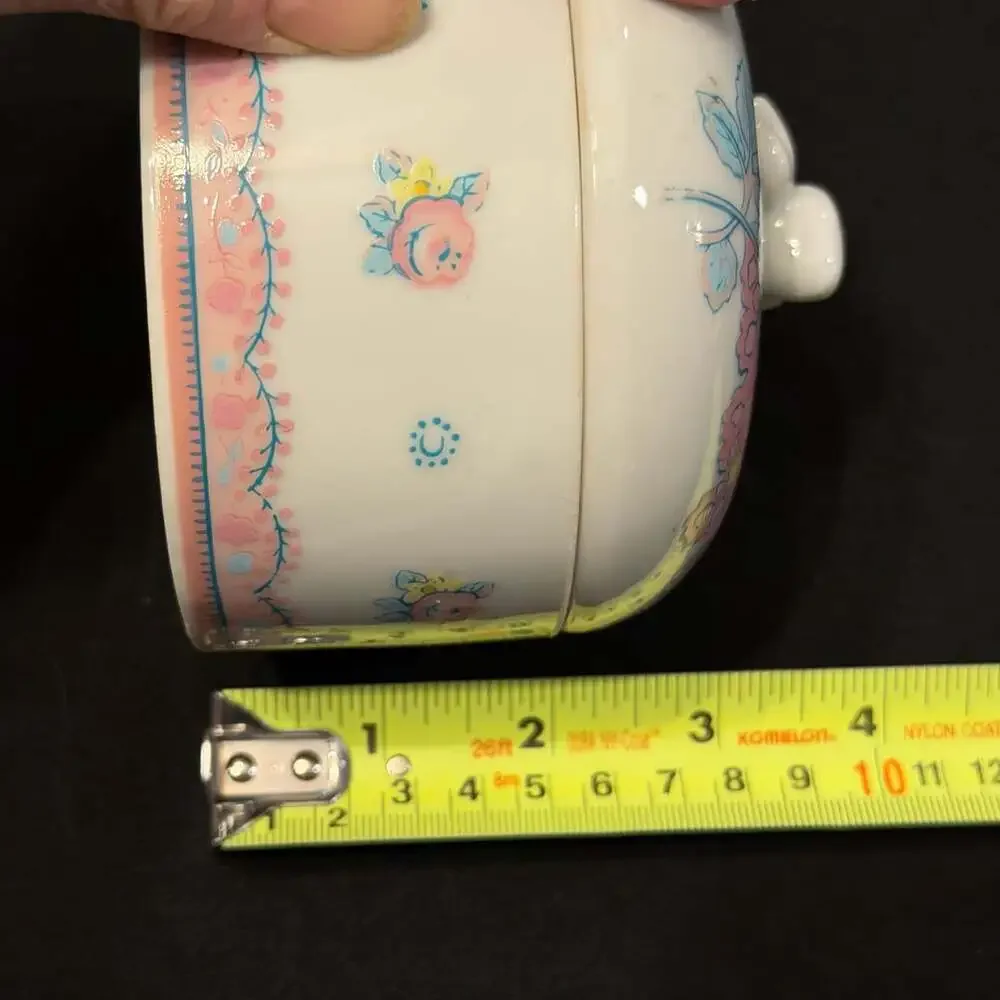 Vintage Elizabeth Arden Round Porcelain Trinket Box With Floral Motif
